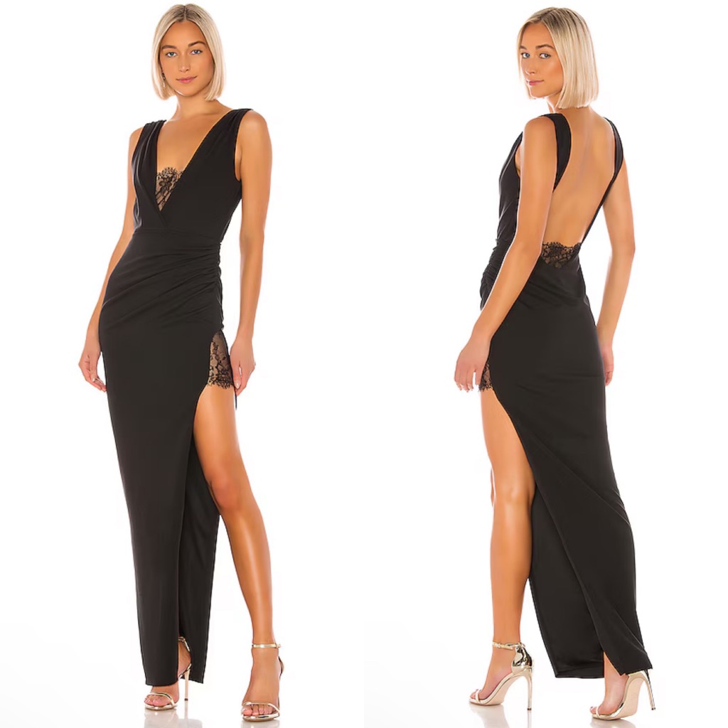 Katie May X Noel And Jean The Unexpected Lace Inset Maxi Gown In Black